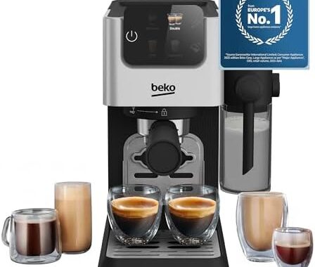 Beko CaffeExpertoTM CEP5304X Semi Automatic Espresso machine | Colour Touch Display | Integrated Milk Jug | Dual Nozzle | 15 Bar pressure | Silver | Easy cleaning
