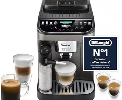 De'Longhi Magnifica Evo Next ECAM312.80.TB, Automatic Coffee Machine With Automatic Milk Frother, Bean To Cup Coffee and Cappuccino Machine with Intuitive Touch Display, Black/Titanium